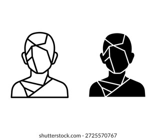 Dos figuras de silueta con rostros agrietados y vendas en el cuello