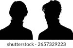 Two silhouetted figures, each wearing a turtleneck, stand against a stark white background. The images create a striking contrast, highlighting form and shadow in a minimalist aesthetic.