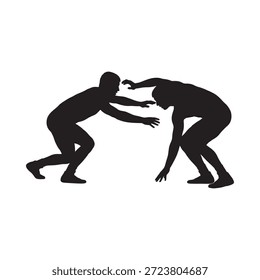Zwei Silhouetten, die sich in einem dynamischen Wrestling oder Kampfsport engagieren