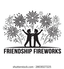 Two silhouetted figures standing together watching fireworks explode in the sky