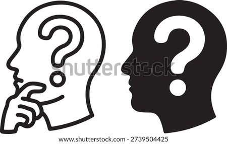 Two silhouetted heads with question marks symbolizing uncertainty and questioning. isolated on white background, illustration