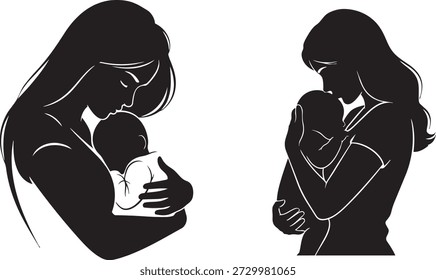Zwei verstümmelte Mütter, die ihre Babys liebevoll nahe halten, symbolisieren mütterliche Liebe und Fürsorge und zeigen zärtliche Momente zwischen Mutter und Kind.