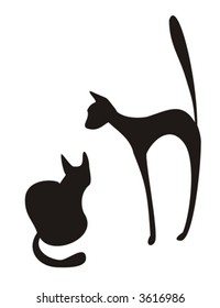 Two silhouettes of cats on a white background.