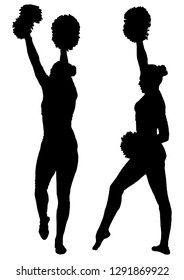 Two silhouettes of girls of cheerleaders on a white background. The sport,training,competition to act, team, support.