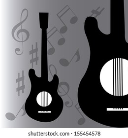 two silhouettes of guitars in a black grey textured background
