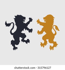 Two silhouettes of lion-heraldic style