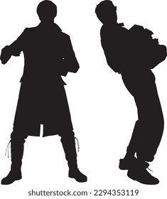 Two silhouettes of men, one of which is wearing a coat.