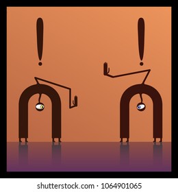 two silhouettes of a monster, each other prohibiting gestures