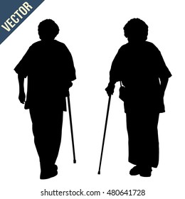 Two silhouettes of a old woman on a white background, vector illustration