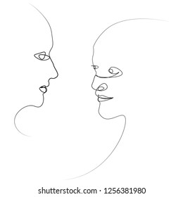 Two silhouettes of people drawn with one line. Simple vector illustration. Isolated on a white background.