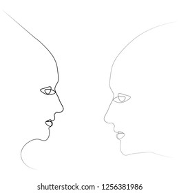 Two silhouettes of people drawn with one line. Simple vector illustration. Isolated on a white background.