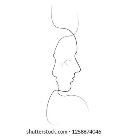 Two silhouettes of people drawn with one line. Simple vector illustration. Isolated on a white background.