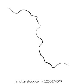 Two silhouettes of people drawn with one line. Simple vector illustration. Isolated on a white background.