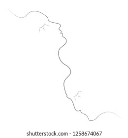Two silhouettes of people drawn with one line. Simple vector illustration. Isolated on a white background.