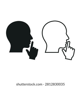 Two silhouettes of people with finger on lips gesture, secrecy and silence concept