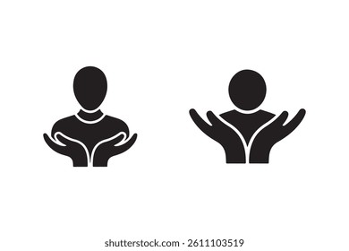 Two silhouettes of people with open hands, symbolizing support and care.