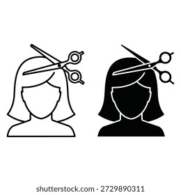 Dos siluetas de personas con tijeras cortando el pelo en diferentes estilos de corte de pelo