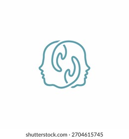 Dos siluetas de rostros de personas con manos que forman un símbolo de cuidado se hacen en una sola línea para formar un logotipo minimalista.