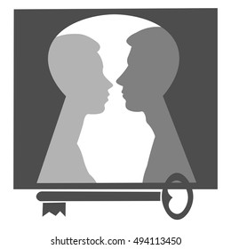 two silhouettes are visible in the keyhole