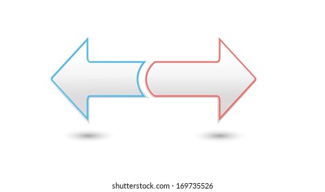 two silver inverse arrows with color line on white background