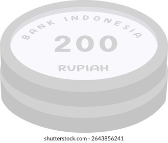 Two silver-colored Indonesian 200 Rupiah coins stacked in vector style. Perfect for finance, currency, economic learning materials, or money-themed designs