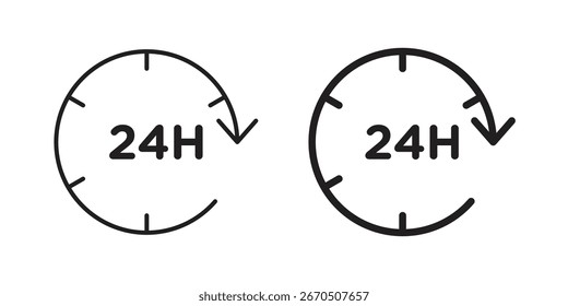 Two simple 24-hour clock icons with arrows, isolated on white.