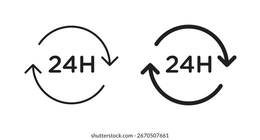 Dos iconos de ciclo simples de 24 horas con flechas, aislados en blanco.