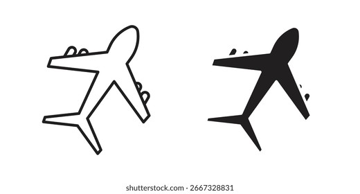 Two simple airplane icons, one line art and one solid black, isolated on white.