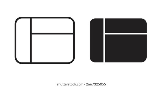 Dois ícones de aplicativo simples, uma arte de linha e um preto sólido, isolado no branco. Perfeito para design de aplicativo ou kits de interface do usuário.