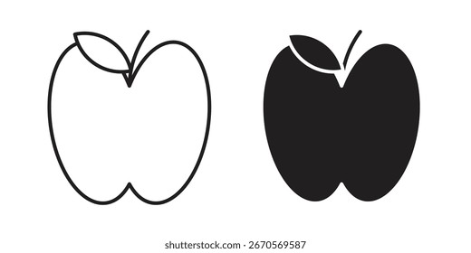 Two simple apple icons: one line art, one solid black, isolated on white. Perfect for app design or branding.