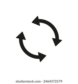 Two simple arrows in circular motion. Semicircular double arrows rotate. Following each other in a circle. Vector symbol.