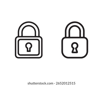 Two simple black outline padlock icons with keyholes isolated on white background