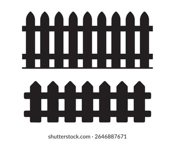 Two simple black silhouette wooden picket fences