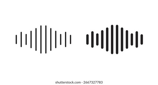 Dos iconos negros simples de la onda de sonido aislados en un fondo blanco. Perfecto para proyectos de audio, música o tecnología.