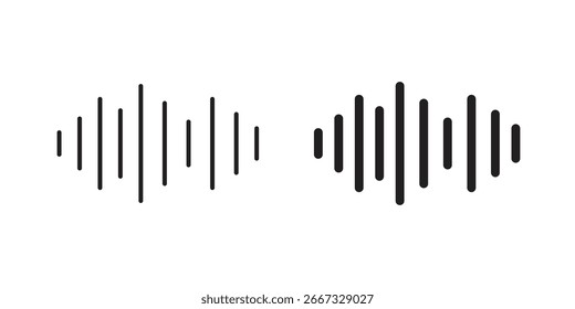 Dos iconos negros simples de la onda de sonido aislados en un fondo blanco. Perfecto para proyectos de audio, música o tecnología.