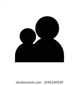 Two simple, black vector shapes depict figures symbolizing companionship. One larger figure stands beside a smaller one, suggesting a bond between them in a minimalistic style.