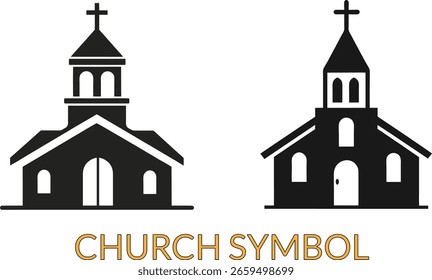Dos simples iconos de la iglesia en blanco y negro que representan la fe y la religión.