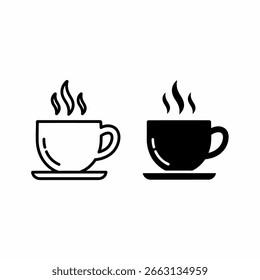 Dos simples iconos de taza de café blanco y negro con vapor.