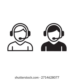 Dois ícones simples em preto e branco que retratam as pessoas usando fones de ouvido com microfones