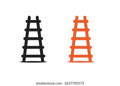 Two Simple Black and White Ladder Illustrations Straight and Leaning, Perfect for Graphic Design Projects, Websites, or Presentations. Downloadable High-Resolution Vector Images.