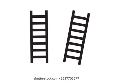 Two Simple Black and White Ladder Illustrations Straight and Leaning, Perfect for Graphic Design Projects, Websites, or Presentations. Downloadable High-Resolution Vector Images.