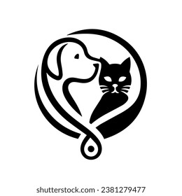 Dos logos simples en blanco y negro diseñados para una clínica, con un perro y un gato