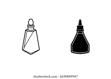 Two simple black and white silhouette illustrations of bottles suitable for design elements