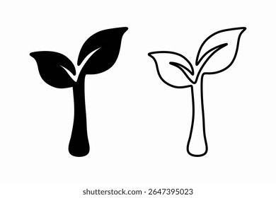 Two Simple Black and White Sprout Icons