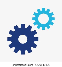 Two simple blue gear icons isolated on white background.