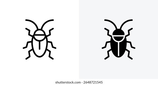 Dois ícones de bug simples ficam lado a lado, um com um desenho de linha delicado e o outro com uma silhueta preta sólida, ambos contra um fundo claro e neutro.