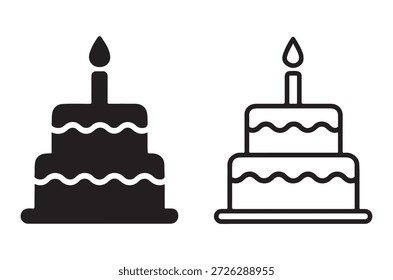 zwei einfache Kuchen-Symbole mit einer Kerze auf der Oberseite hochwertige