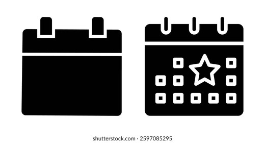 Two simple calendar icons, one with a special date highlighted.