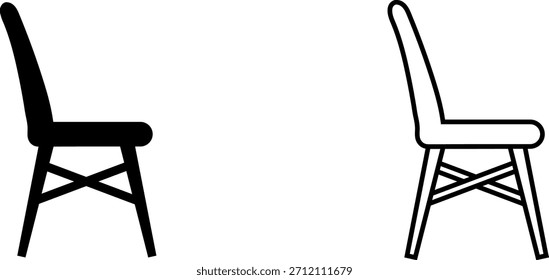 Dos diseños simples de la silla mostrados en contornos blancos y negros en un fondo liso para la comparación del diseño