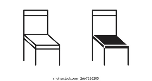 Dos iconos simples de la silla, uno lleno, un contorno, aislado en blanco. Diseño minimalista, perfecto para Web o estampado.